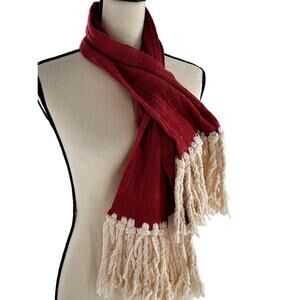 NWT LemLem Scarf Red Fringe Wrap Boho Lagenlook Travel Coastal Gauze Fringe